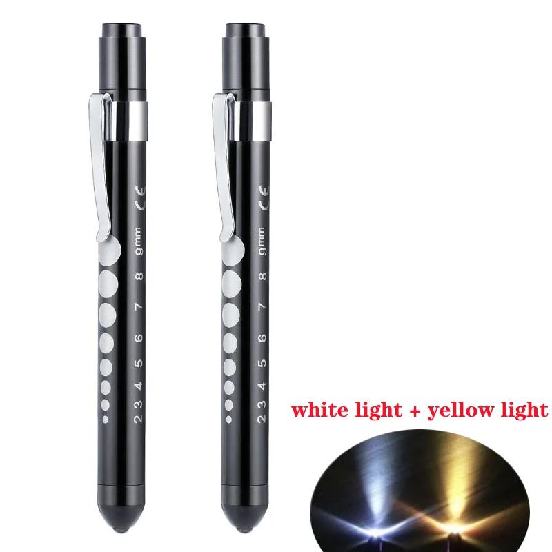 2Pcs Portable Led Flashlight Work Light Medical First Aid Pen Light Torch Lamp with Pupil Gauge Measurements Doctor Diagnosis