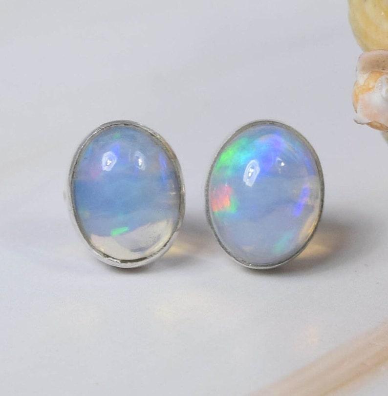925 Sterling Silver Stud Earring, Ethiopian Opal Earring, Handmade Earring, Anniversary Gift, Stud Earring, Silver Jewelry