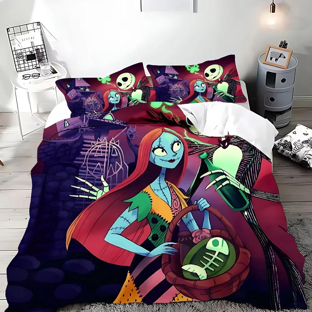 New Nightmare Before Christmas Duvet Cover with Pillow Cover Bed Set Jack and Sally 3D Skull Christmas Bedding Set Bedroom Decor