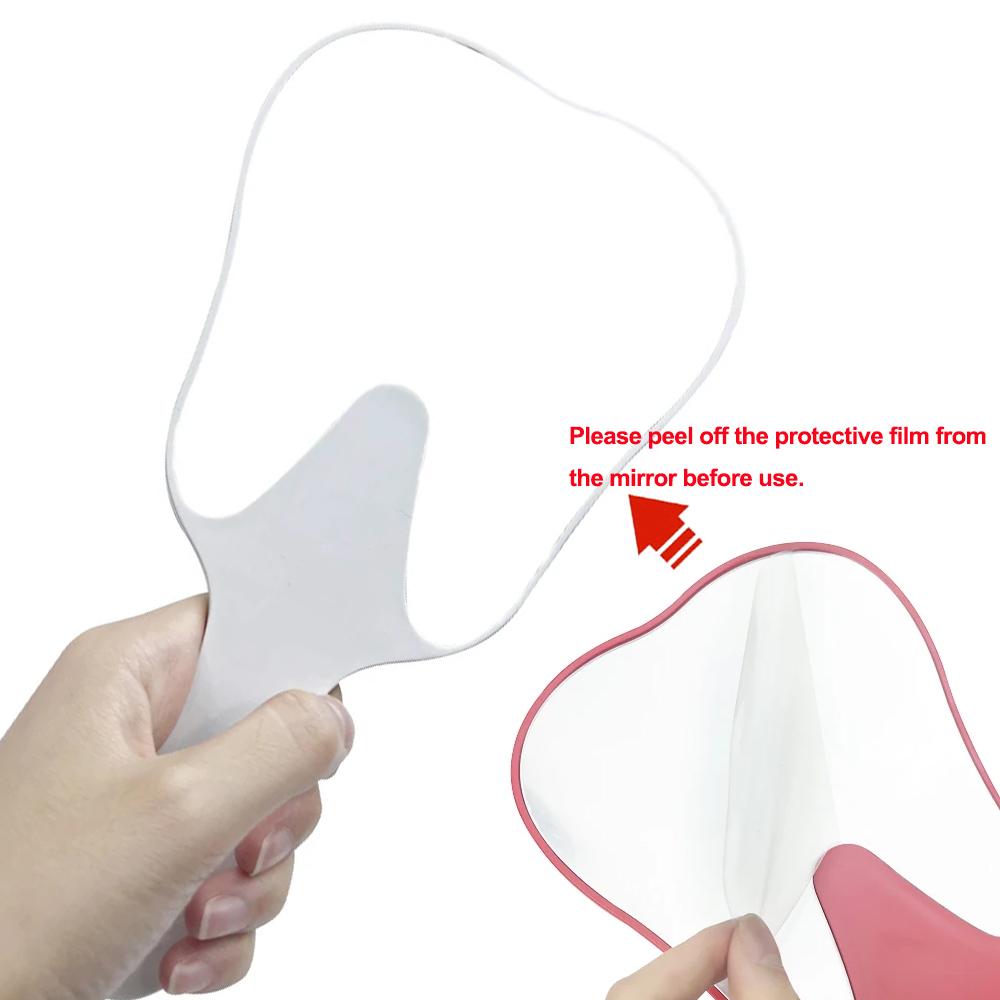 Tooth Shaped Handheld Dental Mirror Made of Thickened Shatterproof Plastic for Professional and Personal Use