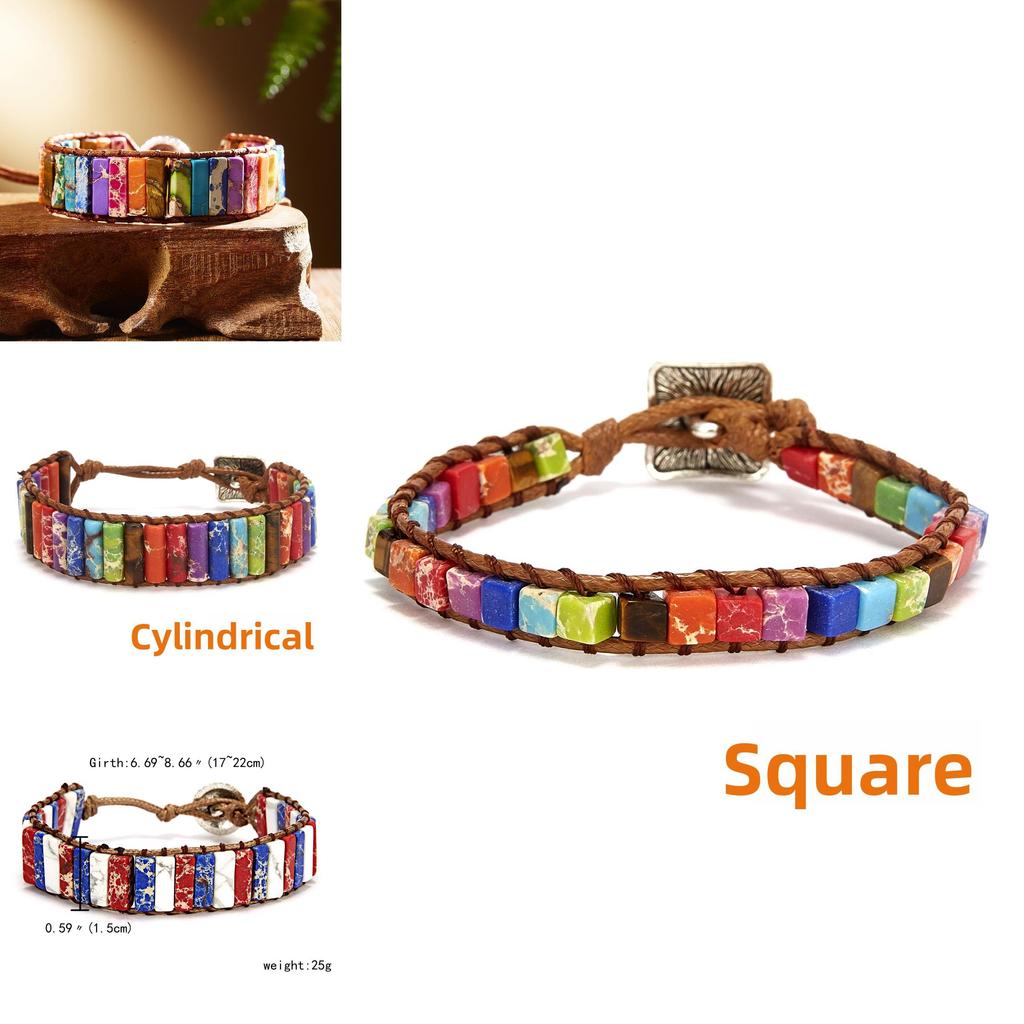 Ethnic Inspired Artificial Colored Stone Weaving Wide Bracelet For Women With Minimalist Design