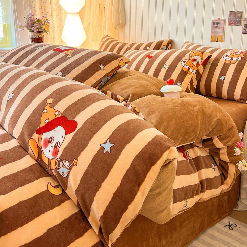 Winter Milk Fleece Bedding Set Coral Thick Sheet Duvet Cover Student Dorm