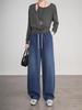 2026 Spring/Autumn Women's Retro Lyocell Denim Wide-Leg Pants - Trendy Elastic Baggy Banana Leg Style