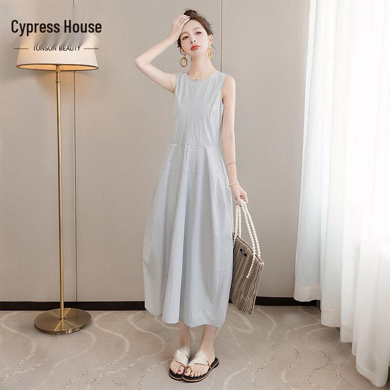 

Sibo She 2025 Summer Elegant High-Waisted Round Neck Sleeveless Dress XL