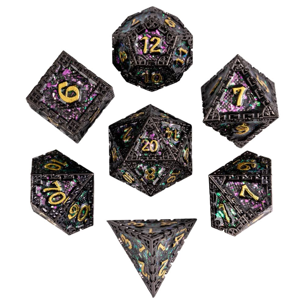 Cusdie DND Metal Solid Dice Dragon Pattern 7Pcs D4-D20 Polyhedral Dice Set for D&D Role Playing Game Pathfinder Board Games