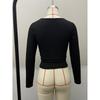 Women European Style Solid Color Square Neck Long Sleeve Slim Knit Bottoming Top