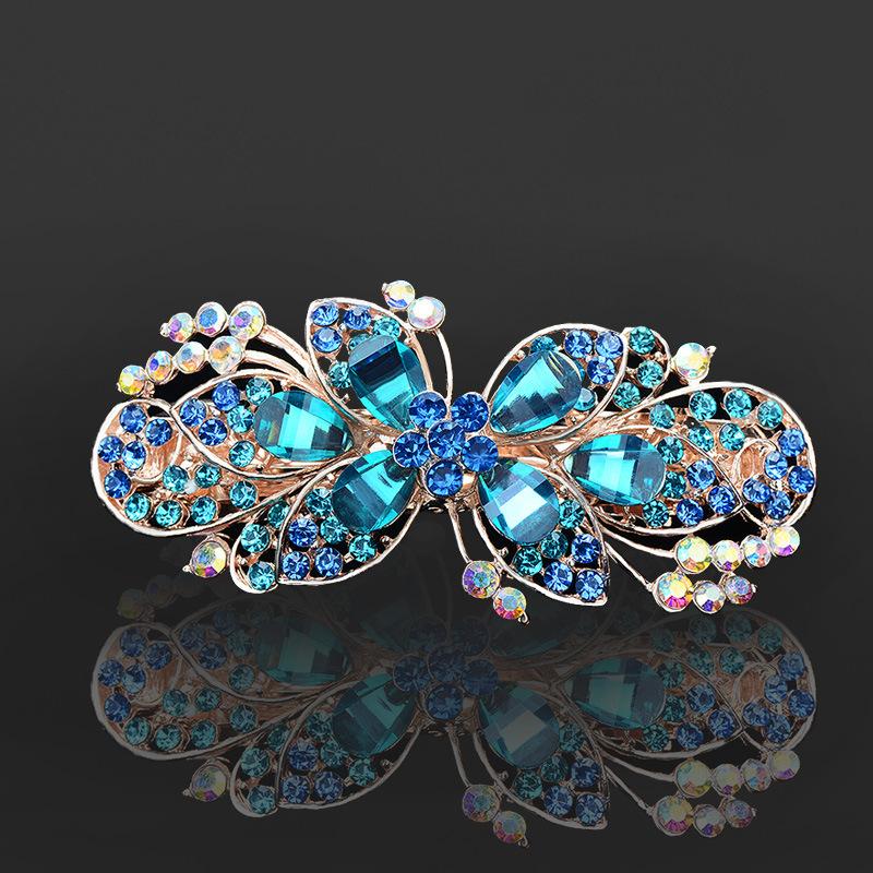 Clip de Primavera de Circonita Blanca Flor de Pedrería Brillante Clip Superior Clip Horizontal Elegante Adorno para el Cabello de Moda para Madres