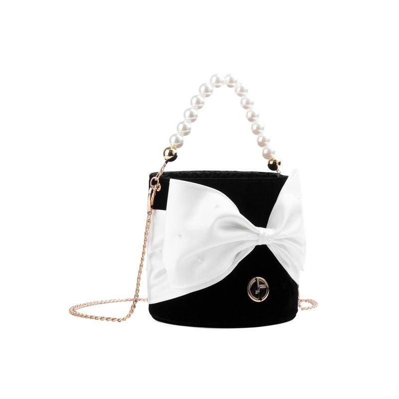 Armani Cosmetic Bag/toiletry Bag [Customized Bag] Night White Butterfly Ding Duo Bow Decoration Retro Lady Exquisite Elegant Night White Butterfly