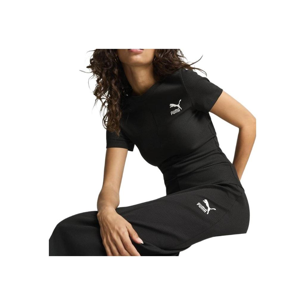 Puma Classics Fashion Soft Versatile Comfortable Solid Color Short Sleeve Regular T-Shirt Women Tops Black 626629-01