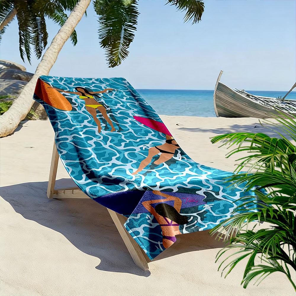 Surfing Women On Blue Waves Beach Towel Quick-drying for Travel Outdoor Sports Jogging Beach and Swimming