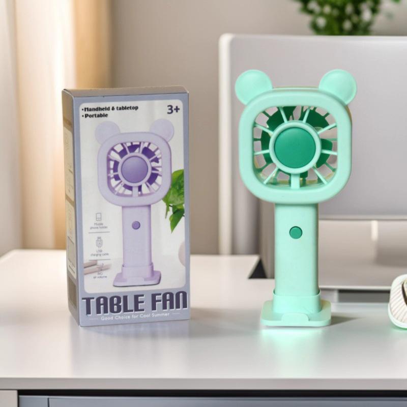 Mini Handheld Cartoon Bear Crown USB Rechargeable Fan - Three-Speed Portable Pocket Fan for Summer Outdoor Use