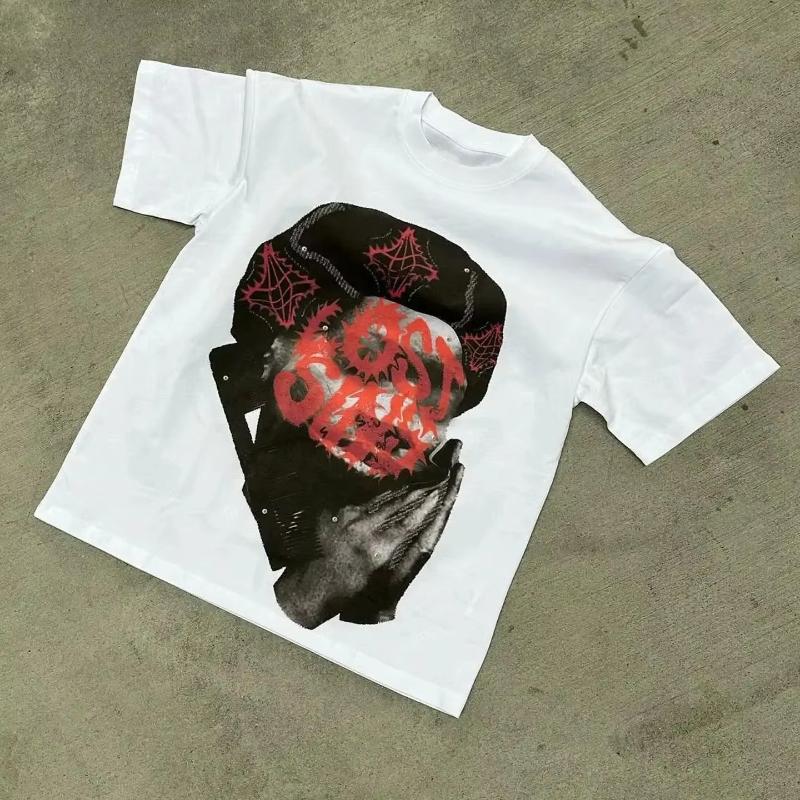 

American Hip Hop Character Pattern Print T-shirt Casual Fashion Oversized T-shirt Harajuku Gothic Retro T-shirt Unisex Y2k Top 4XL