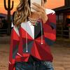 Women Plus Size Floral Print Lace Up V Neck Long Sleeve Daily Casual Top