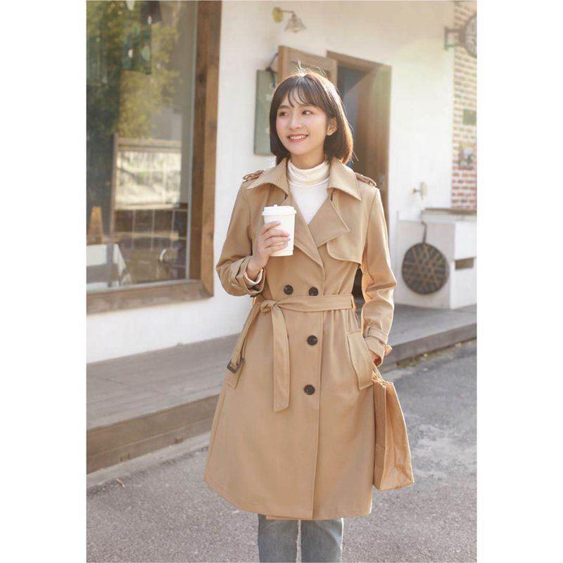 Frühlings-Temperament vielseitiger britischer Stil Overknee mittel und lang zweireihiger Trenchcoat Damen-Trend