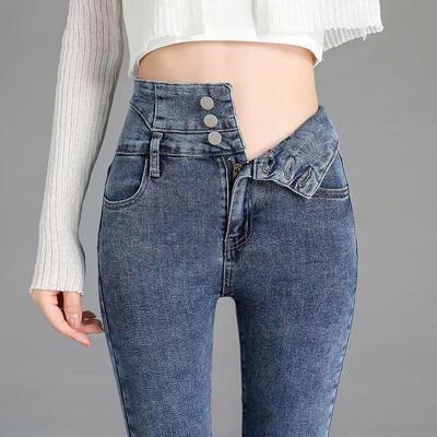 2024 Women's High-Waist Slim Fit Ultra-Thick Velvet Jeans for Autumn/Winter - Warm and Elastic.