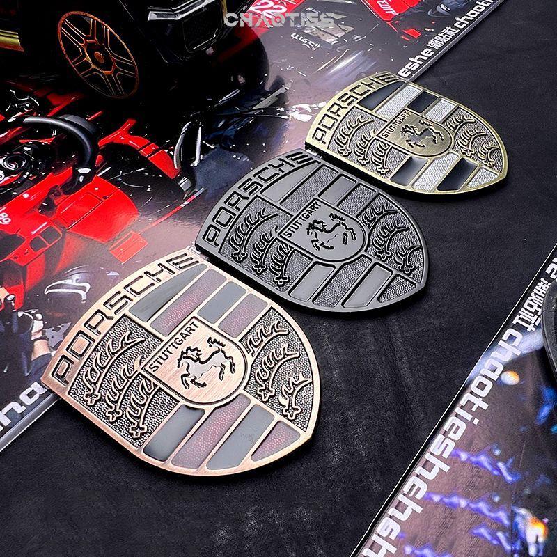 3D Metal Car Hood Front Modification Sticker Body Decorative Decal For Porsche Cayenne Panamera Macan 911 718 918 Taycan Boxster