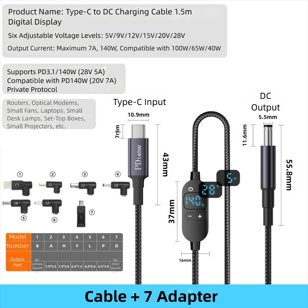 5V/9V/12V/15V/20V USB C To DC PD Adapter Cable Digital Display Boost Cable  Laptop Camera