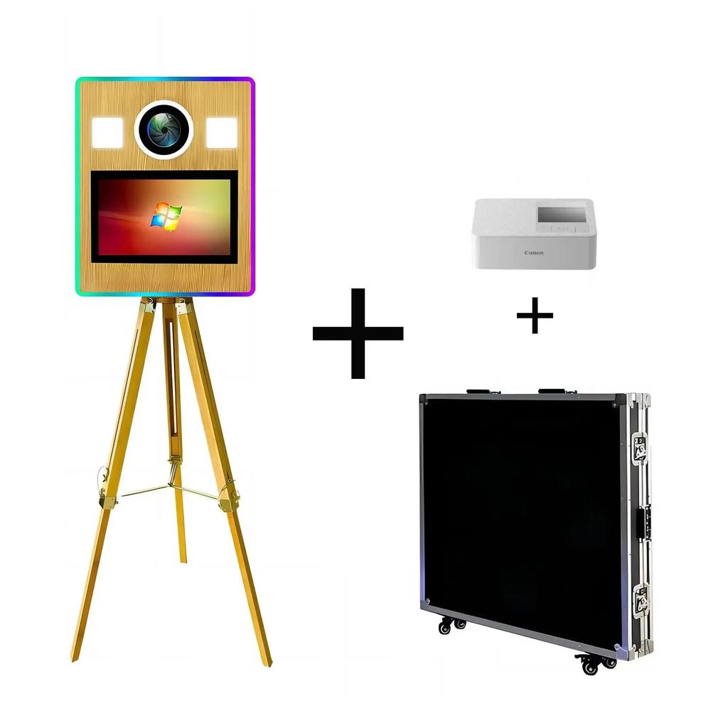 2025Nový design Fotokoutek Svatba Dřevo Vintage Fotokoutek Cena Velkoobchod Retro Dřevěný Fotokoutek Stroj S Tiskárnou a Fotoaparátem