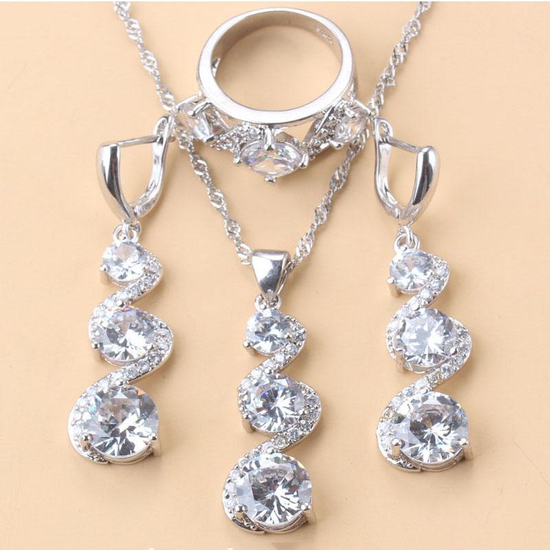 

Серебряное свадебное платье 925 пробы, ювелирные изделия для невесты и подружки невесты, серьги и кольцо из голубого камня, комплект женского ожерелья, бесплатная подарочная коробка 8