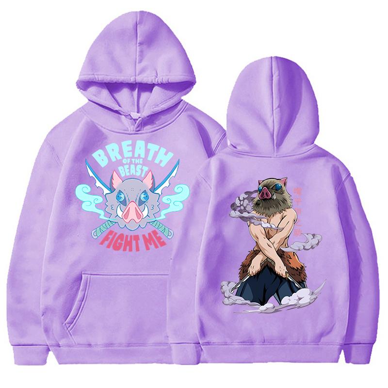 Inosuke Hashibira Inosuke Trykket Hettegenser Høstfleece Dame Herre Harajuku Anime Hettegenser Fleece Løse Casual Hettegensere