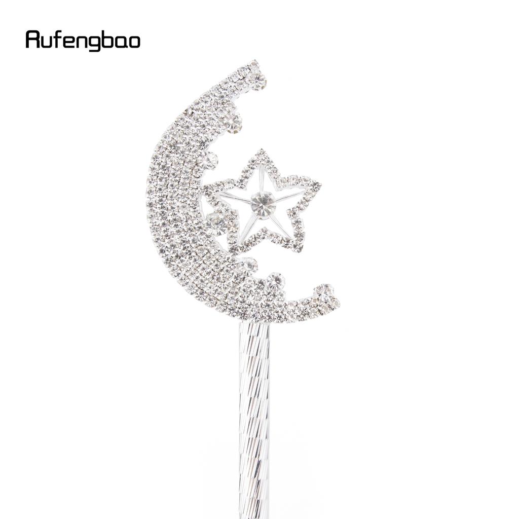 White Diamond Moon Star Alloy Fairy Wands Princess Wands for Kids Angel Wand for Party Costume Wedding Birthday Party 49cm