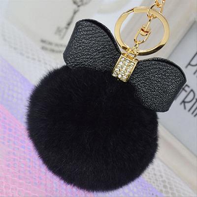Fur Pom Pom Fluffy Puff Ball Bowknot Car Bag Key Chain Ring Keychain