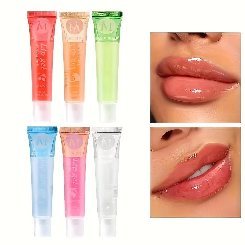 6 Stück/Set, Feuchtigkeitsspendender Klarer Lipgloss, VE, Hagebutte, Argan, Pfefferminzaloe, Kokosnussgeschmack, Durchscheinende Aufpolsternde Lippenöle Geschenk S