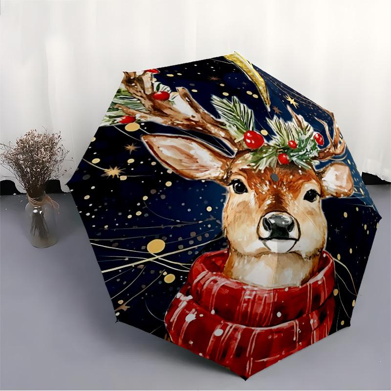 1pc Christmas Deer Automatic Open/Close Umbrella Compact Folding Umbrella, All-Season Portable Umbrella for Women/Men F1124032
