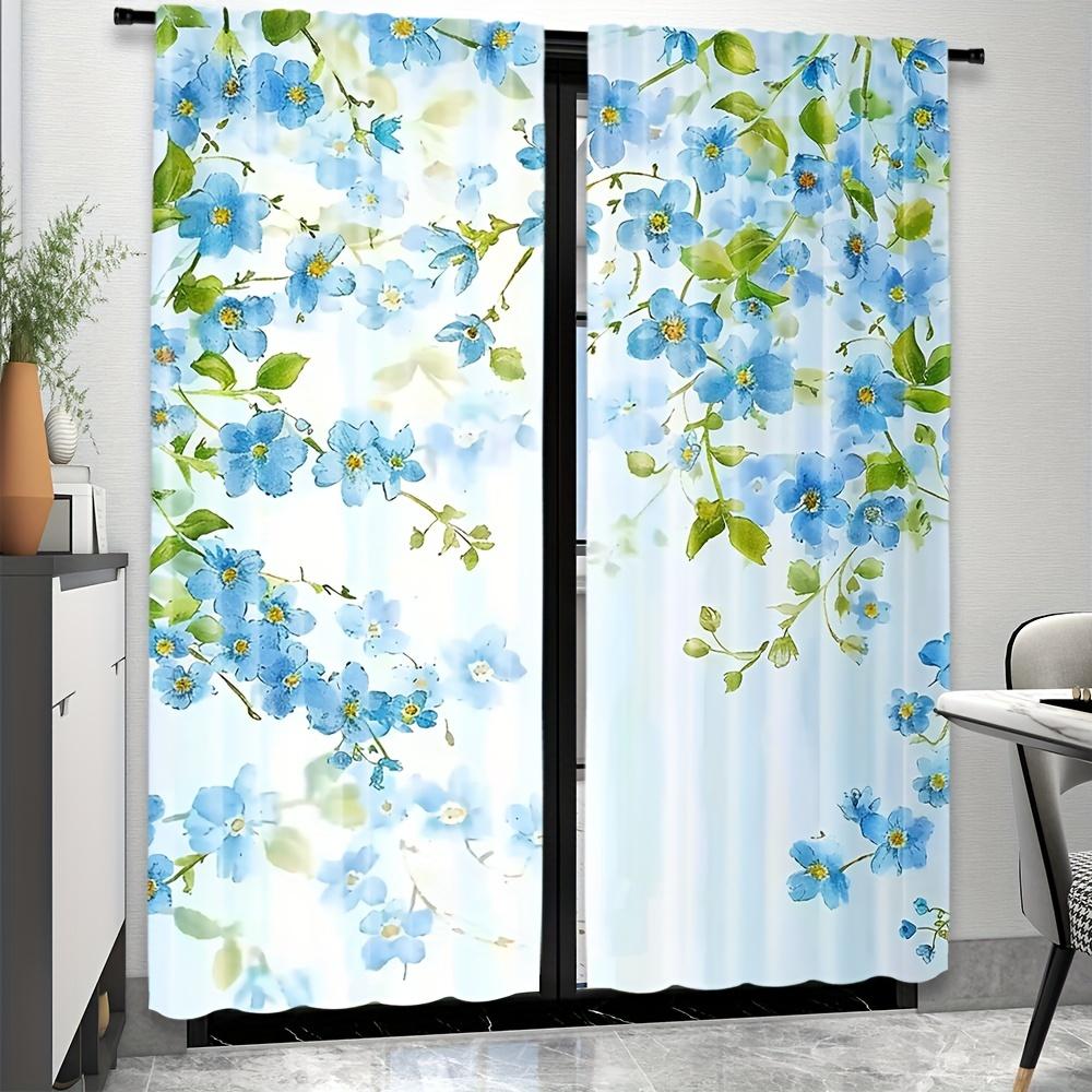 2pcs Semi-Transparent Yellow Sunflower Print Curtains Rod Pocket Design for Bedroom Office Kitchen & Living Room Window Decor