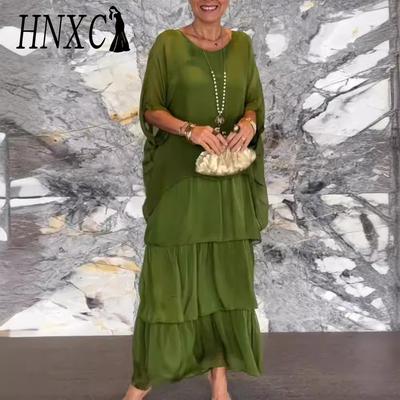 Women's Fashion Summer Spring Solid Color Print Short Sleeve O-Neck  Casual Dresses