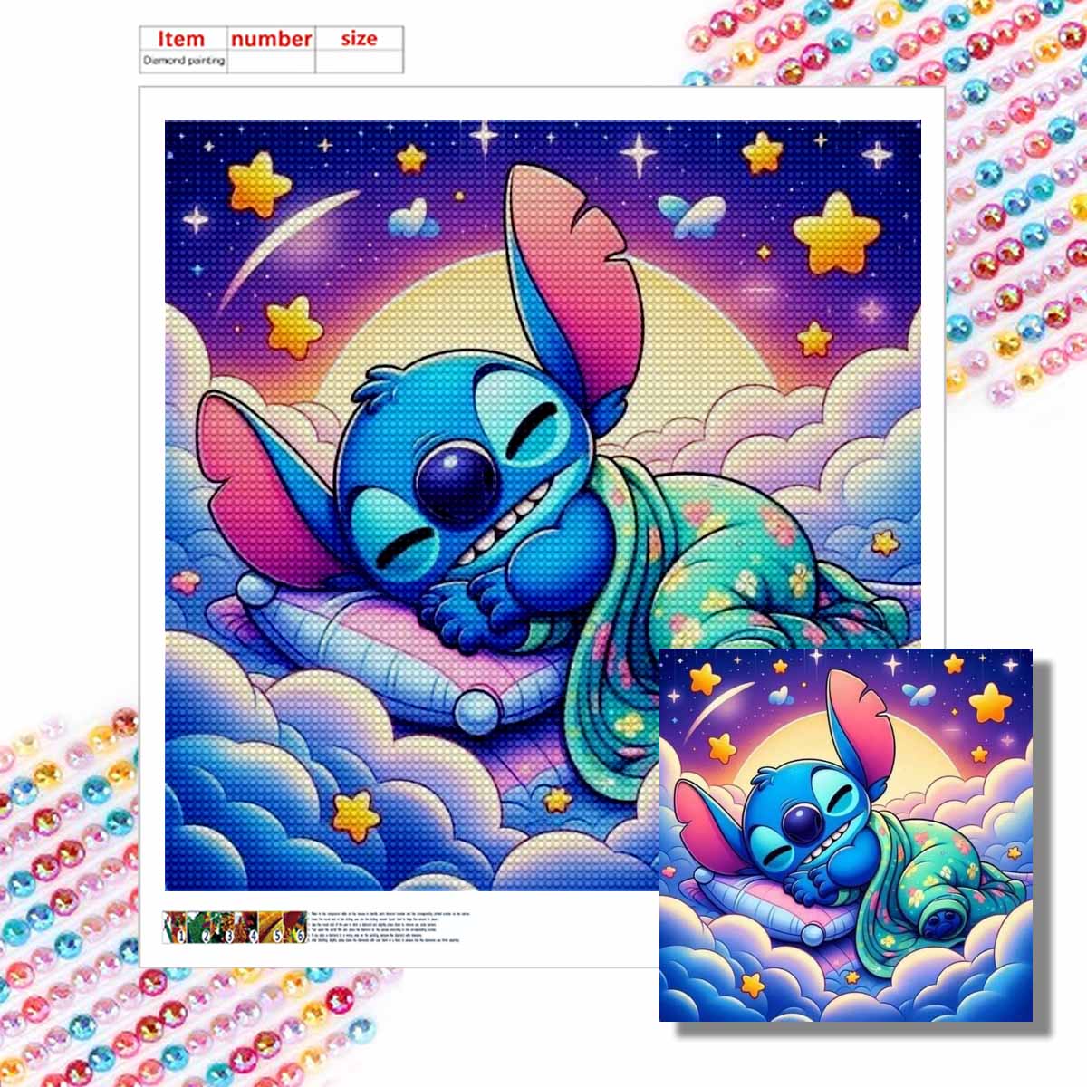 

5D DIY Diamond Painting Kit,Sleeping Stitch , Adult Beginner 5D Round Diamond Embroidered Crystal Mosaic Crafts, Suitable for Home Wall Settings Round 20x20cm