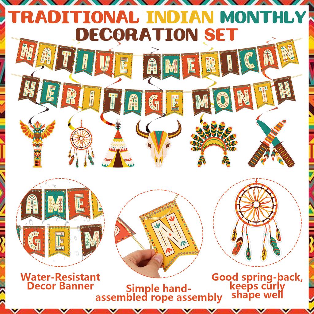 14 Pcs American Heritage Month Decor Backdrop Banner Swirls Kit