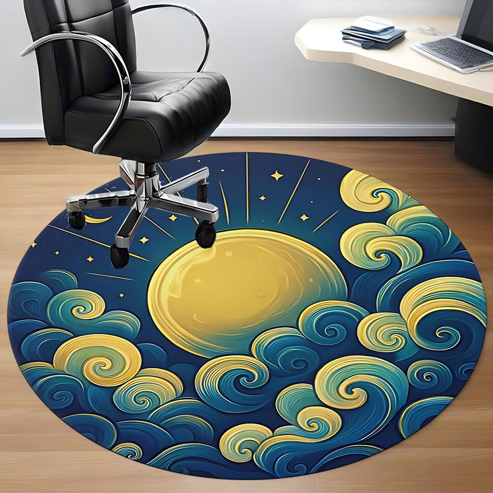 1pc Moon Waves Office Round Area Rug,  Mat Suitable For Office, Under Office Chairs Bedroom Living Room Home Decor, Room Deco