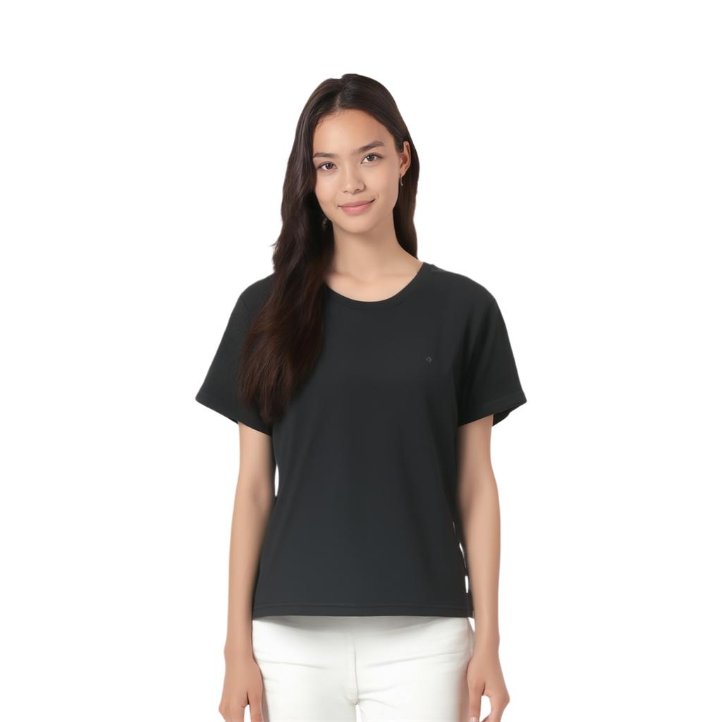 Converse T Shirts Women's Black Crew Neck Moderate Straight Fit 10028335-A01