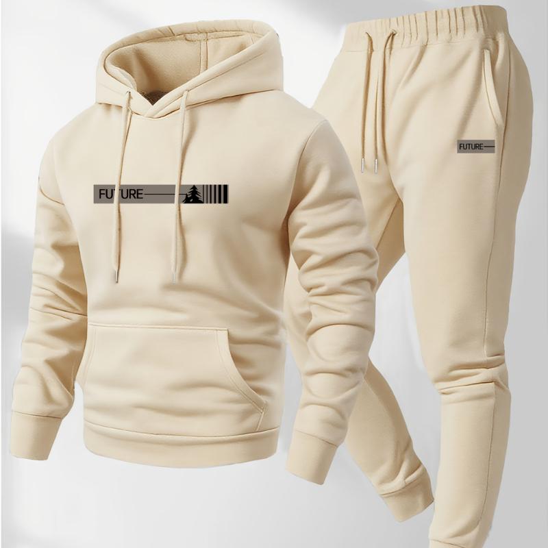 Men'S Two-Piece Set, Casual Round Neck Long Sleeve Hooded Sweatshirt and Sweatpants Set, Suitable for Winter and Autumn, Sportswear Set