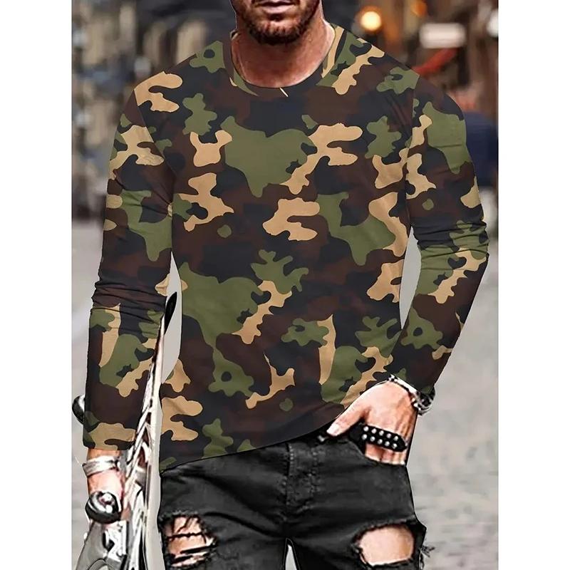 Camouflage Casual Men T-shirt Round Neck Long Sleeve 3D Print Camo Sport Fitness Outdoor Sport Loose Breathable Classic T Shirt