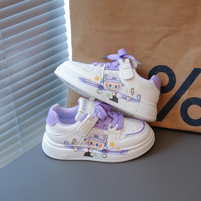 Dívčí bílé boty Labubu podzim 2025 nové dětské sportovní boty dámské poklad střední a starší děti plátěnky ležérní boty trend