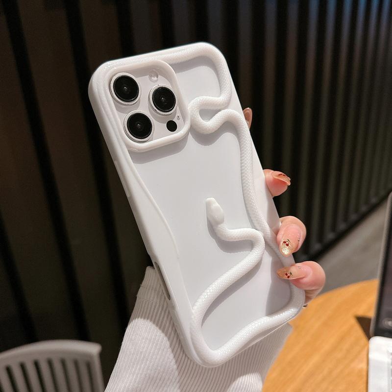 

Покрытие 3D змеиной формы модный полый чехол для iPhone 16 Pro Max 15 Pro 14 Plus 13 12 11 противоударный мягкий силиконовый чехол для телефона iPhone 13 белый