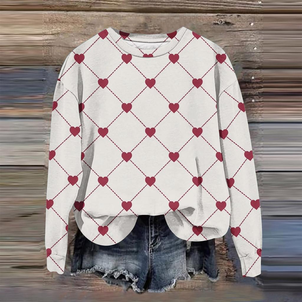 Kadın Moda Baskılı Uzun Kollu Bol Yuvarlak Yaka Sweatshirt Üst Sonbahar