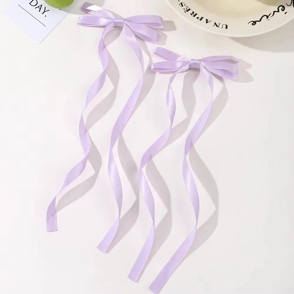 2pcs Long Tassel Ribbon Hairpin Cute Candy Bow Clip for Women Girls Party Gifts Headwear Side Clips Hair Accessories