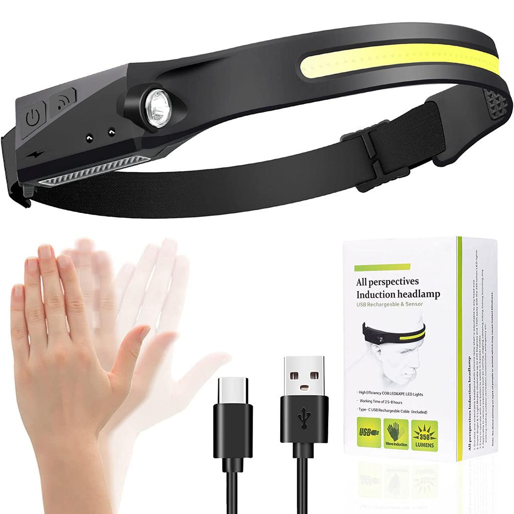 COB LED-Stirnlampe, Induktions-Stirnlampe, eingebauter Akku, USB-aufladbare Stirnlampe, Outdoor-Camping-Angelsensor-Scheinwerfer
