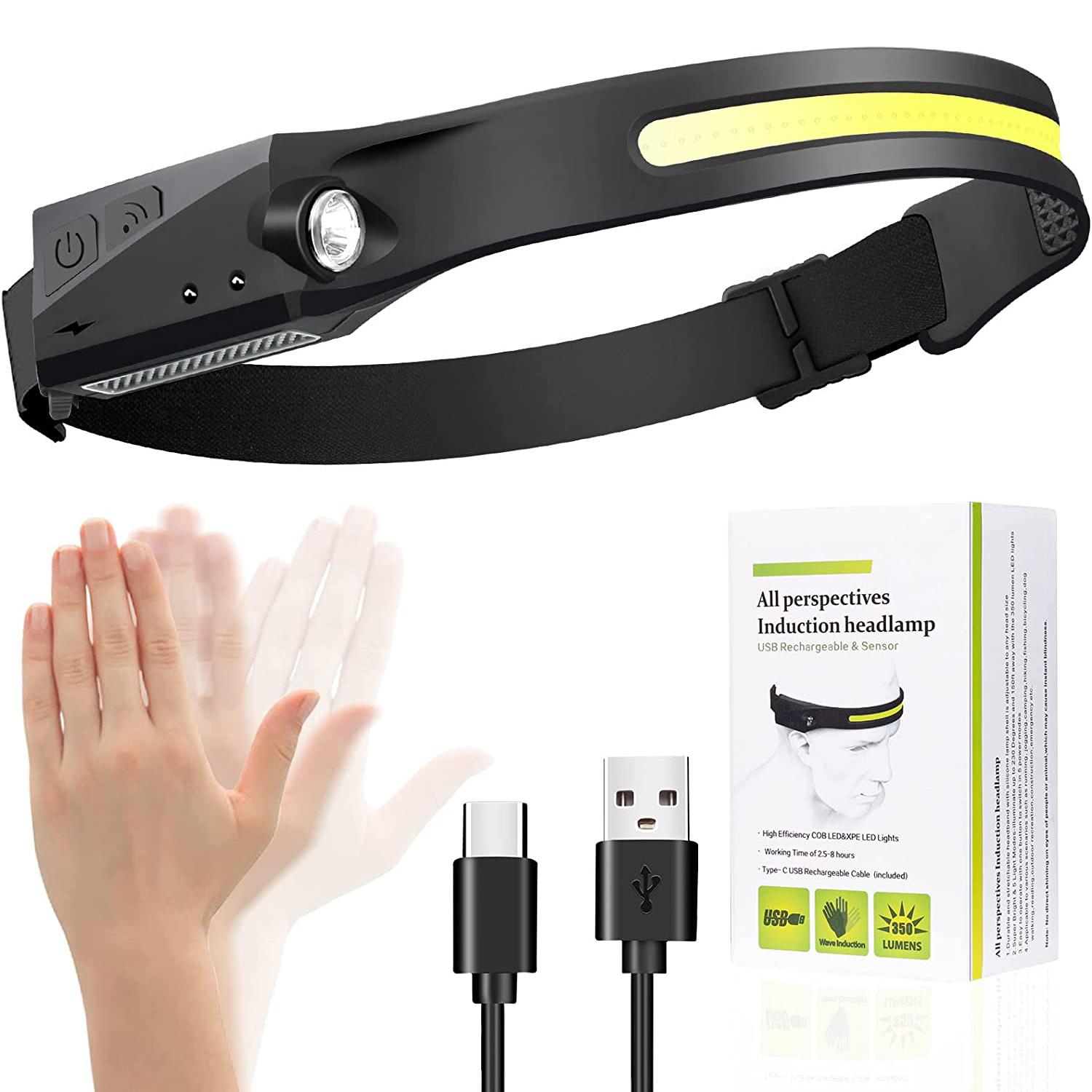 

COB Світлодіодний налобний ліхтар Індукційний налобний ліхтар Вбудована батарея USB Перезаряджуваний налобний ліхтарик Відкритий кемпінг Риболовля Сенсорна фара