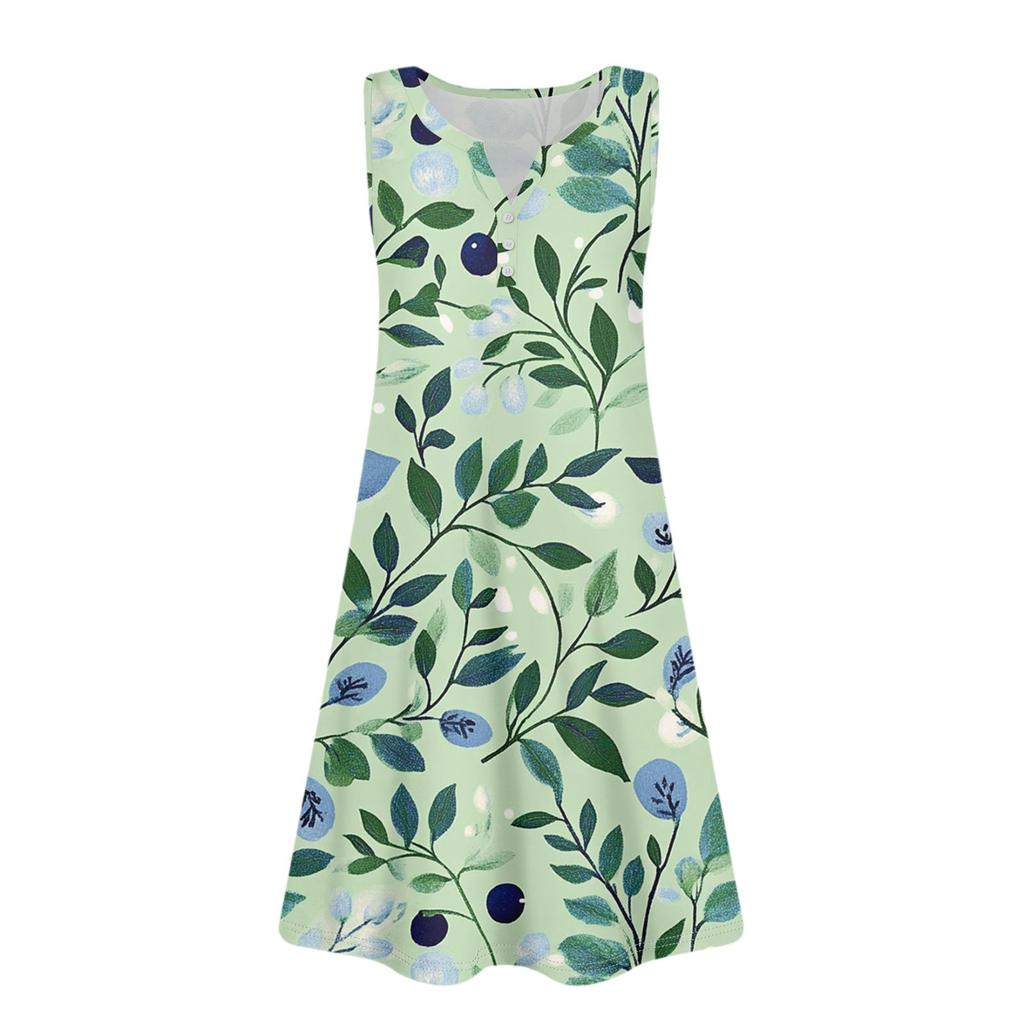 Women's Summer Casual V-Neck Floral Button Dress With Pockets
