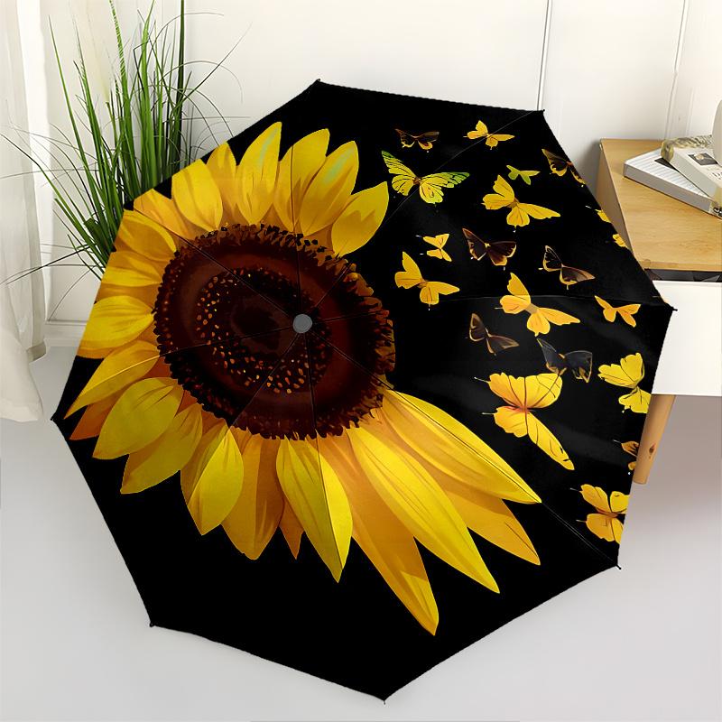

Sunflower Butterflies Automatic Folding Umbrella 8 Ribs Lightweight Design, Durable Iron Frame, Compact and Portable, Ideal Birthday or Ch