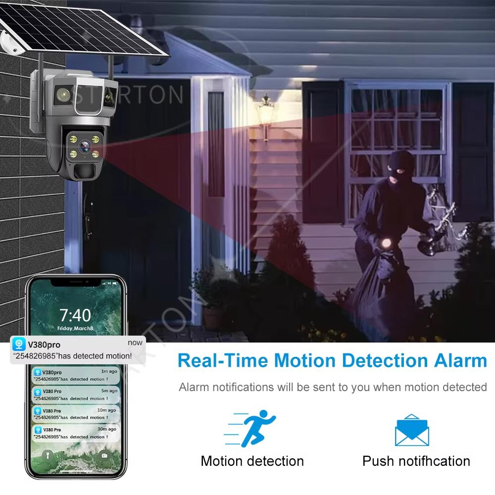 Güneş Enerjili Gözetim AOV Tam Renkli Gece Görüşü Dış Mekan Su Geçirmez 24 Saat Kayıt Güneş Enerjili Kamera