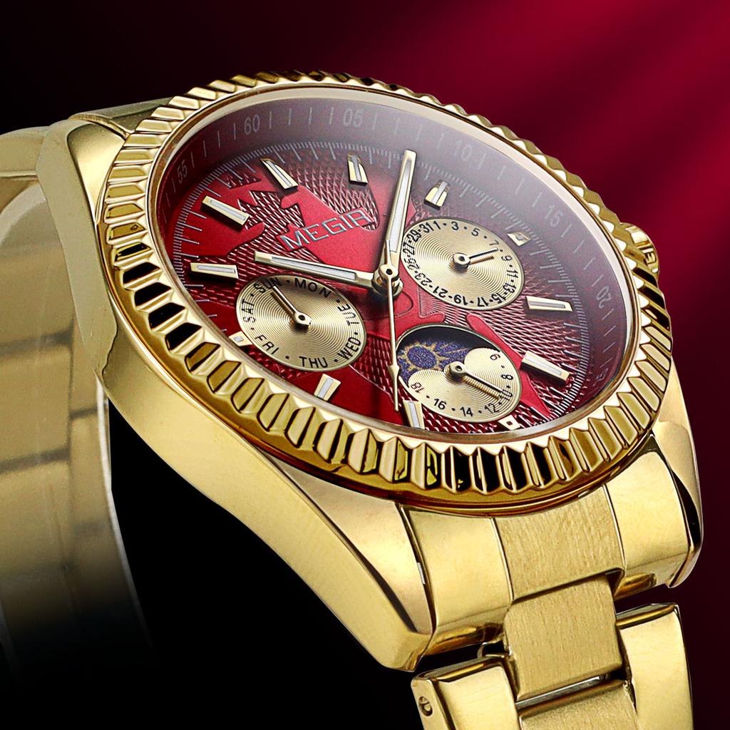 Men's Quartz Watches Stainless Steel Strap Couple Bracelets Wristwatch with Day Date 24-Hour Moon Phase Function Relogio Womens Watch
