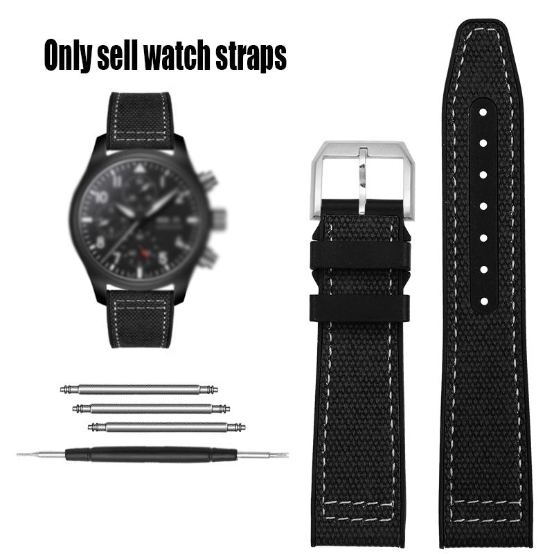 Nylon Rubber Watch Strap For IWC Pilot Spade A Mark 18 Portuguese Blue Band FOLDING CLASP Canvas Men's Watch Chain 20MM Bracelet