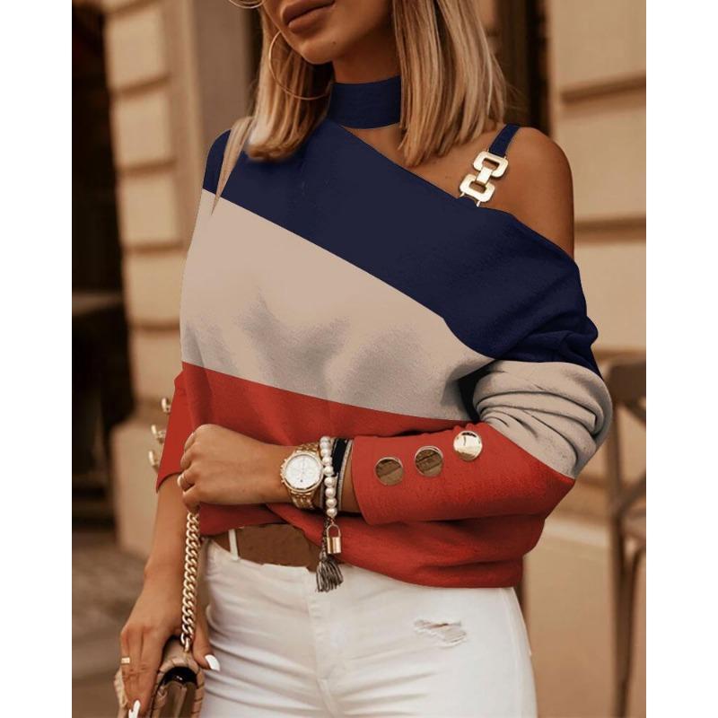 Women's Fashion Casual Spring Autumn Plaid Print Long Sleeve Oblique Collar Blouses & Shirts
