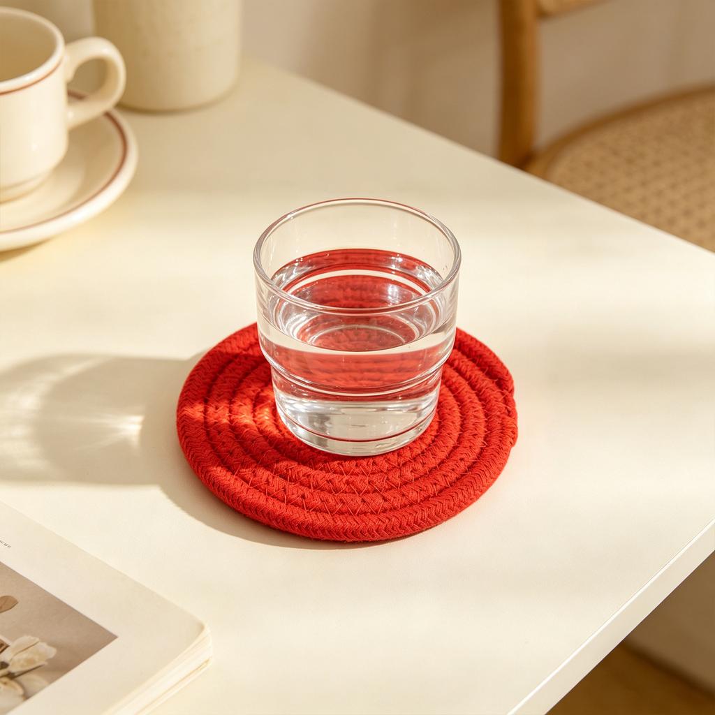 Round Cotton Rope Trivet - Heat Placemat for  Casserole Dishes, Thick Knitted Table Protector