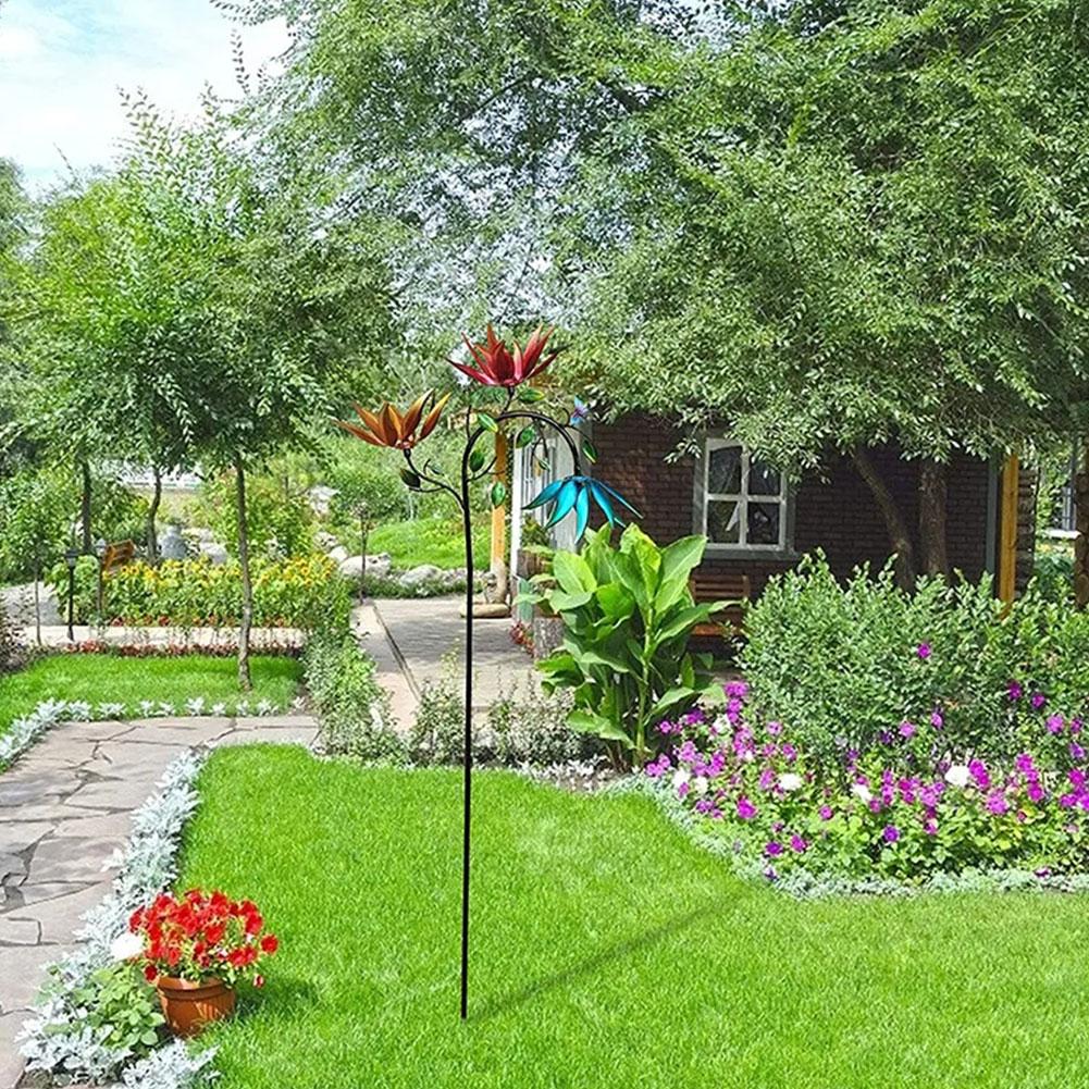 Metal Wrought Iron Sunflower Colored Windmill Practical Windmill Outdoor Colored Decorative Crafts Terrace Garden U8Y3